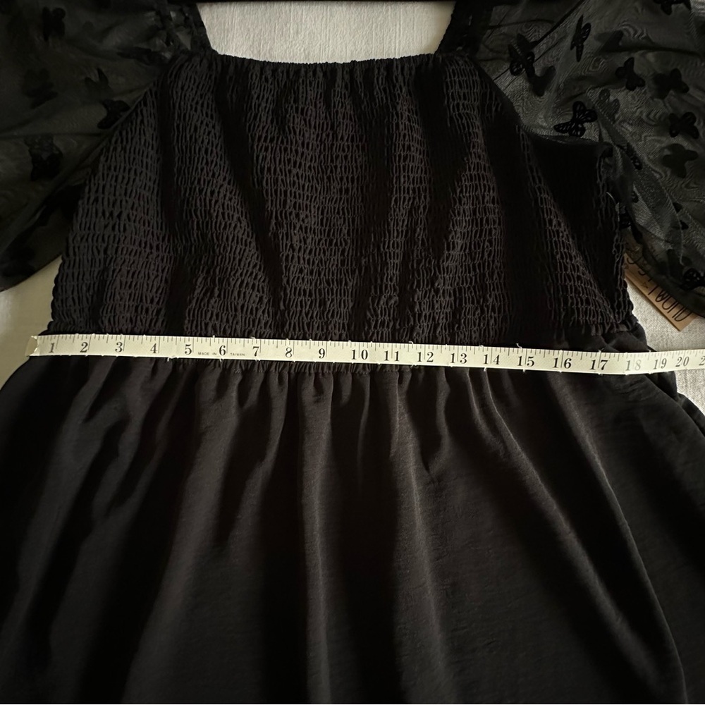 Witchy Black Smocked Butterfly Dress Womens 3X Mesh Whimsigoth Dark Fairy NWT - Picture 7 of 15